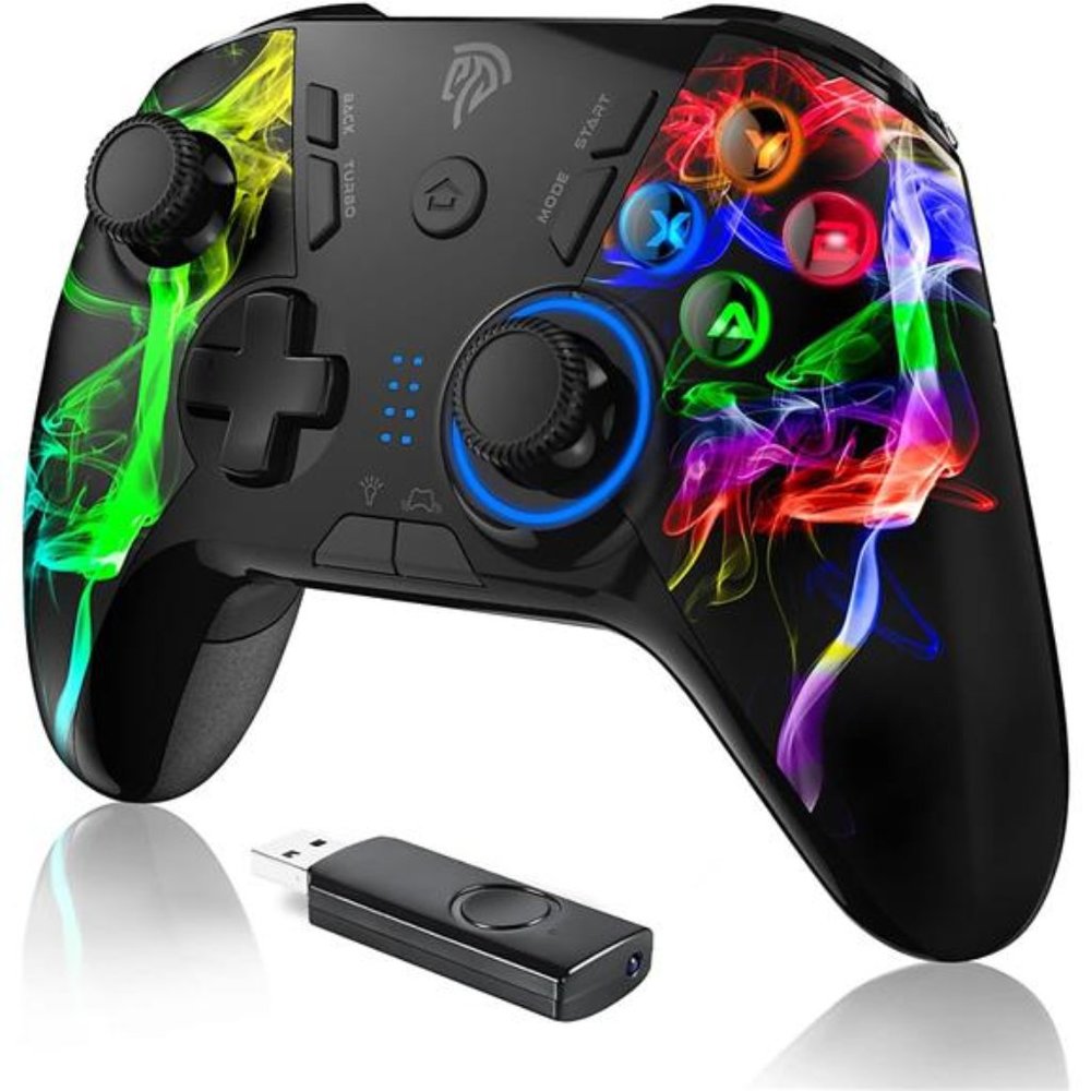 PC Wireless Controller, Gaming Controller with Dual Vibration and 4 Programmable